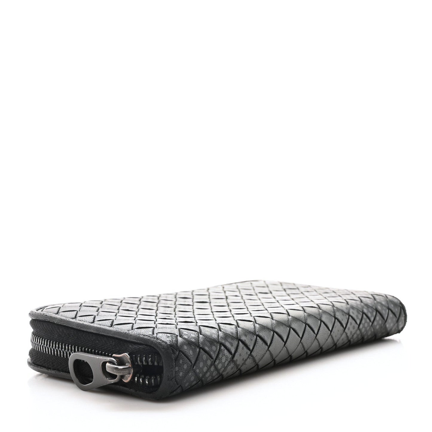 Nappa Intrecciato Dot Zip Around Wallet Black Grey
