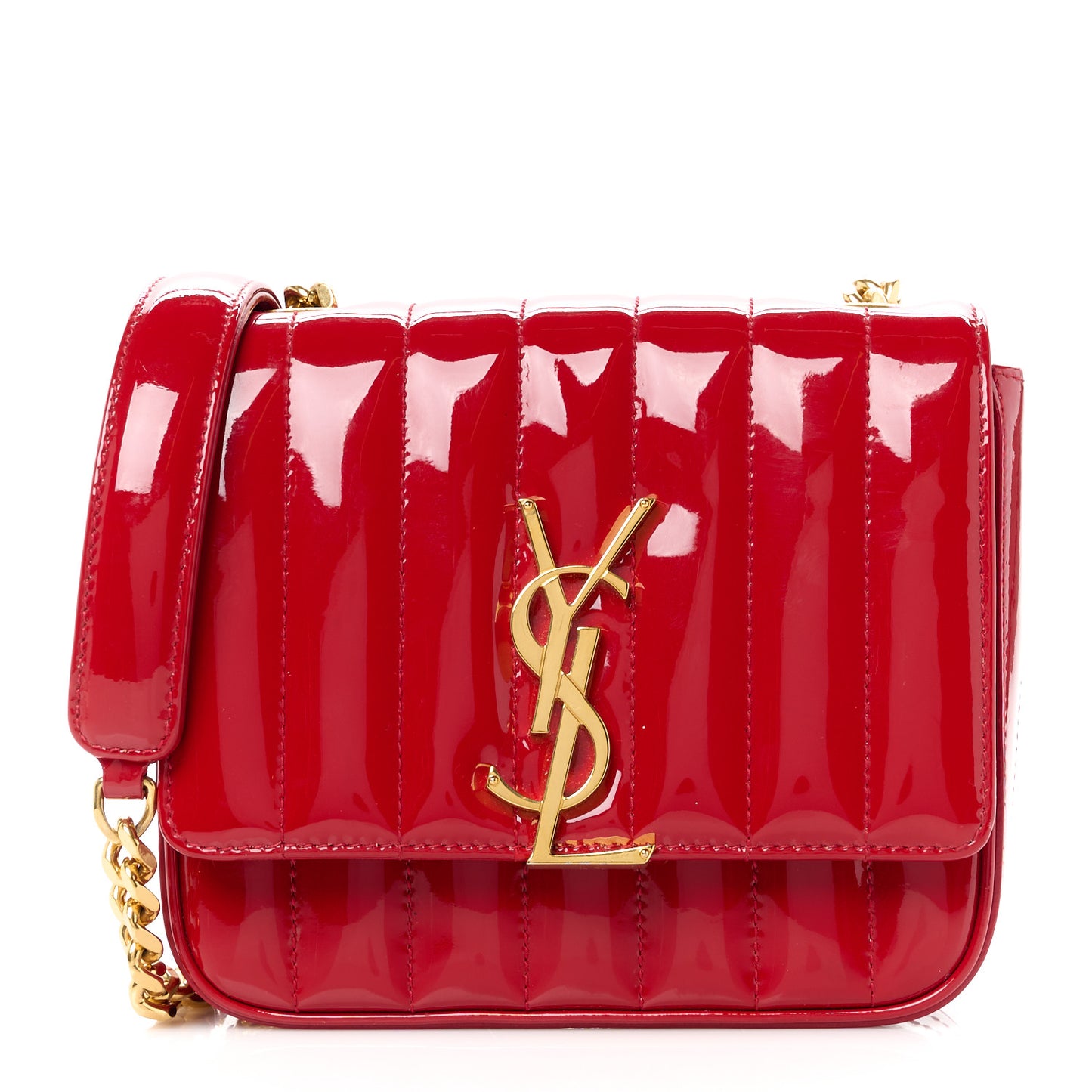 Patent Matelasse Monogram Small Vicky Chain Bag Red