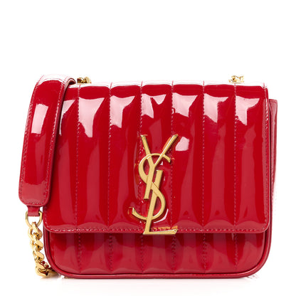 Saint Laurent Patent Matelasse Monogram Small Vicky Chain Bag Red 1 of 11