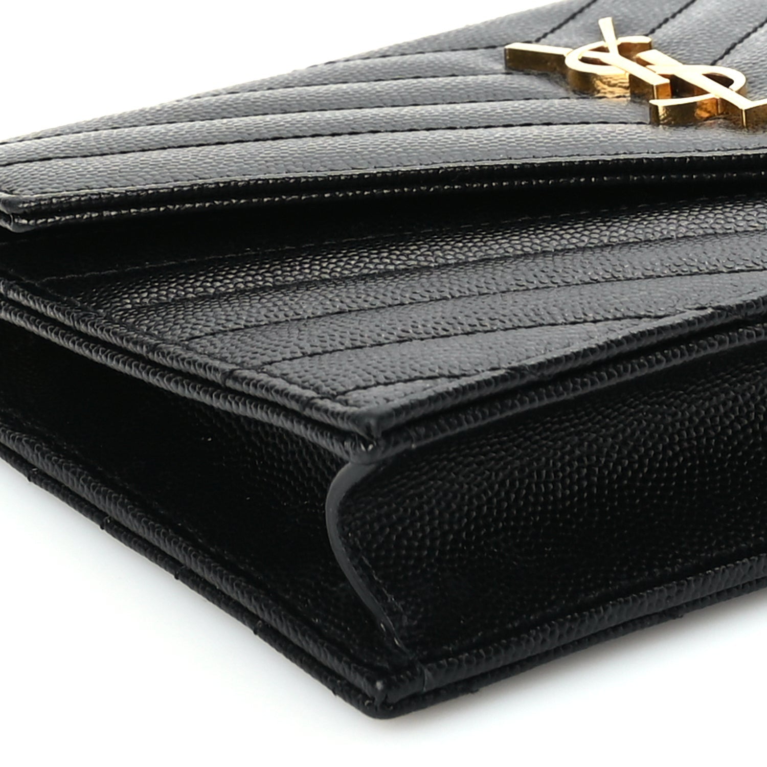 Saint Laurent Grain De Poudre Matelasse Chevron Monogram Envelope Chain Wallet Black 7 of 8