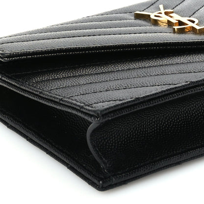 Saint Laurent Grain De Poudre Matelasse Chevron Monogram Envelope Chain Wallet Black 7 of 8