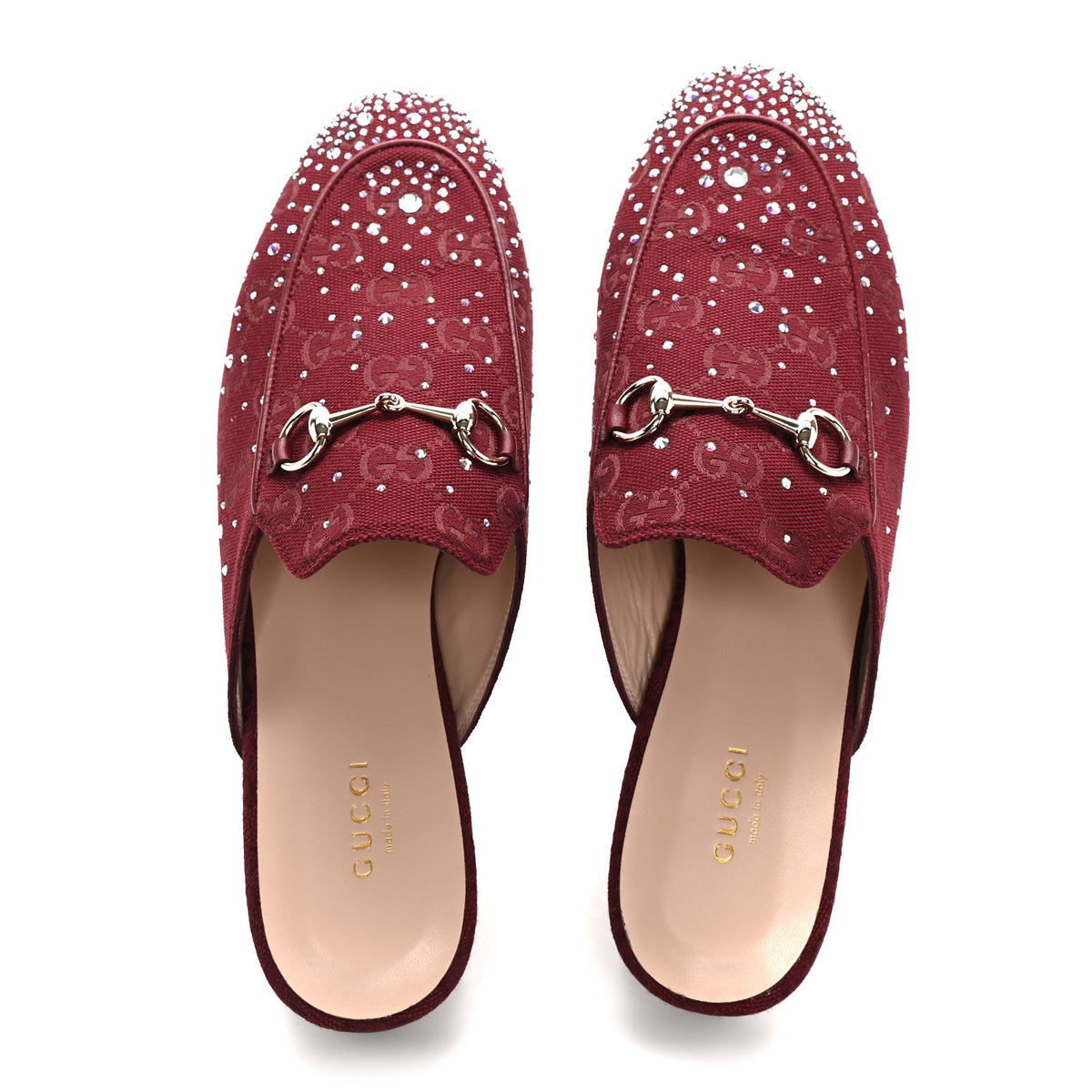 Gucci Crystal Canvas GG Monogram Nappa Womens Princetown Slippers 39 6 Rosso Ancora 5 of 7