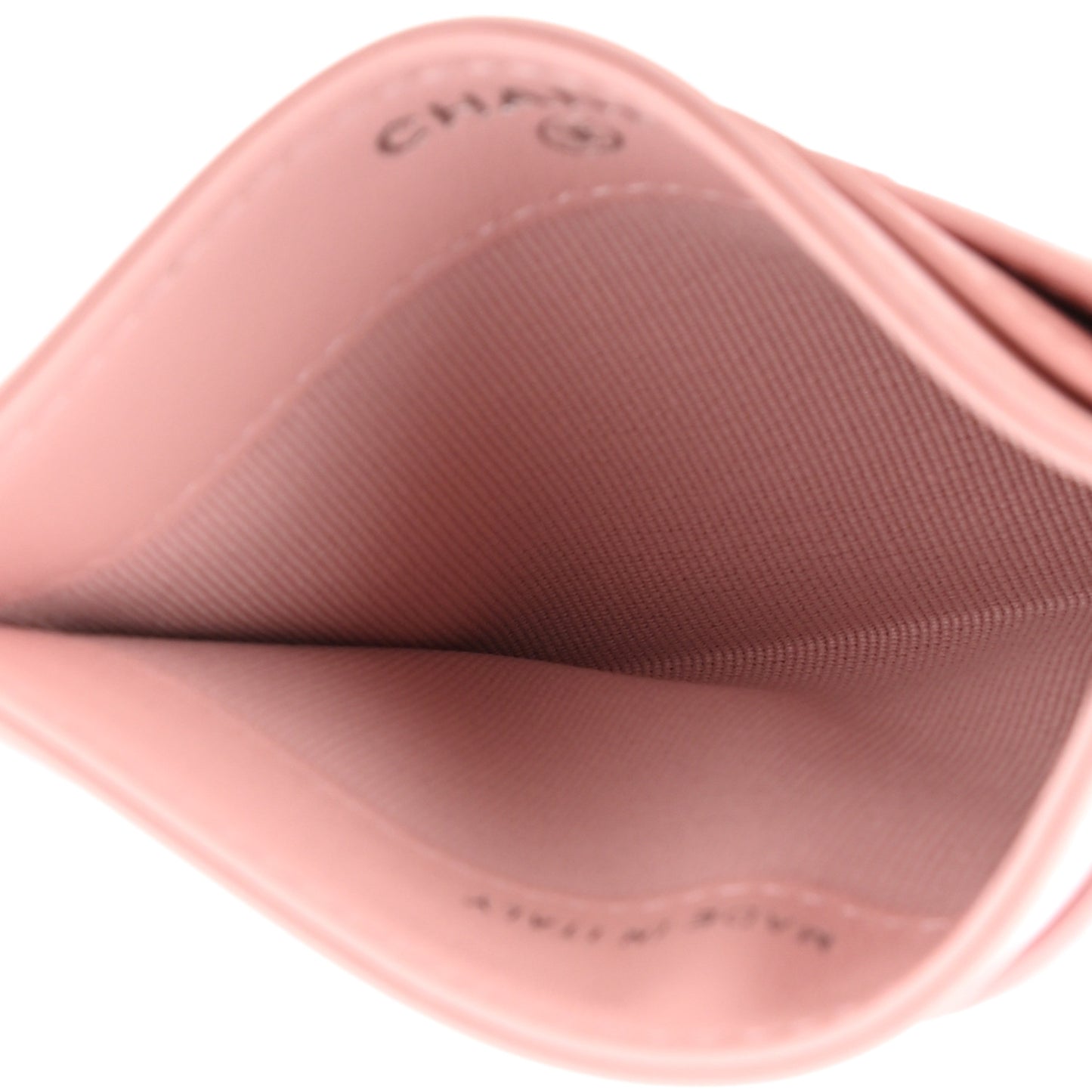 Lambskin Chevron Quilted Card Holder Light Pink