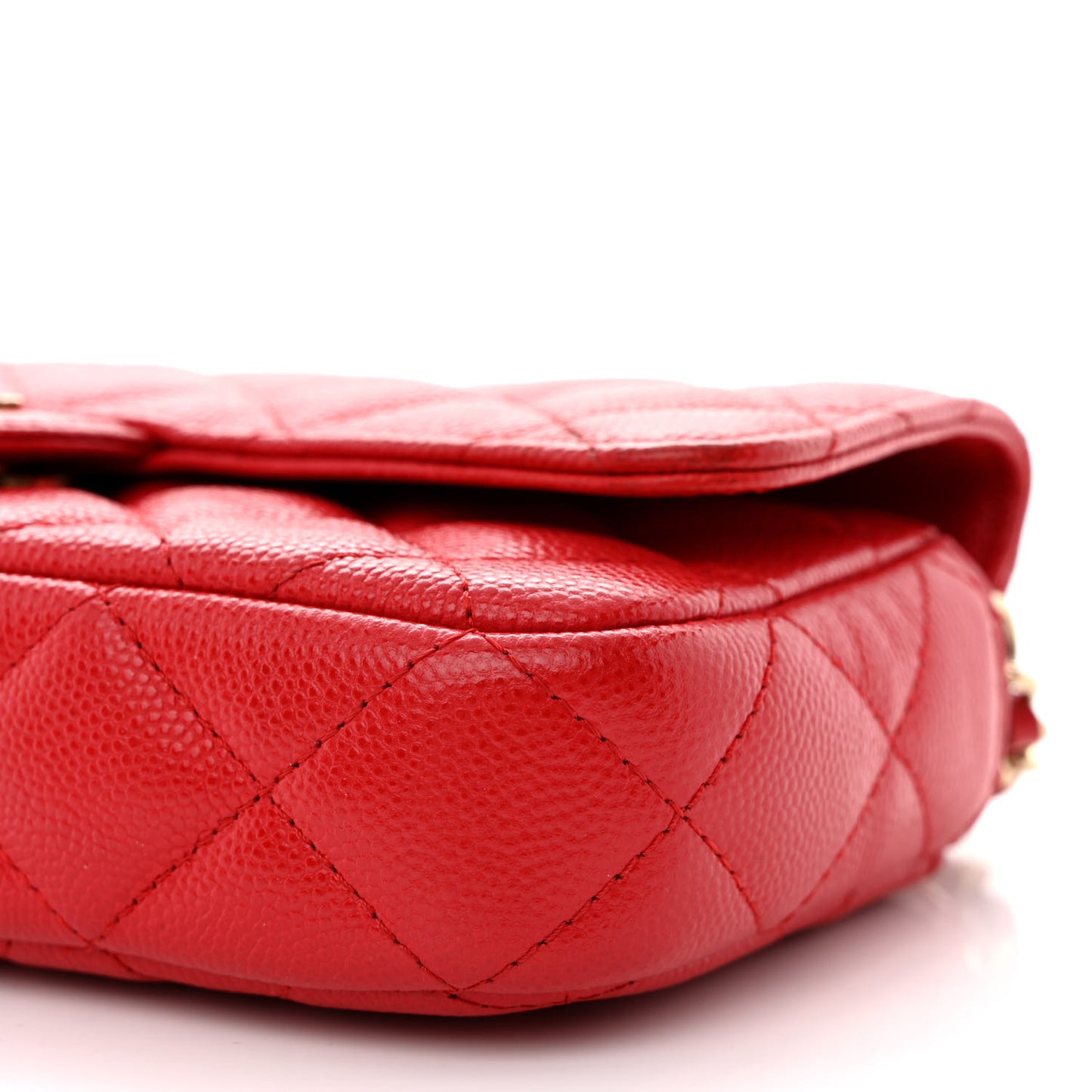 Caviar Quilted Flap Phone Holder With Chain Red