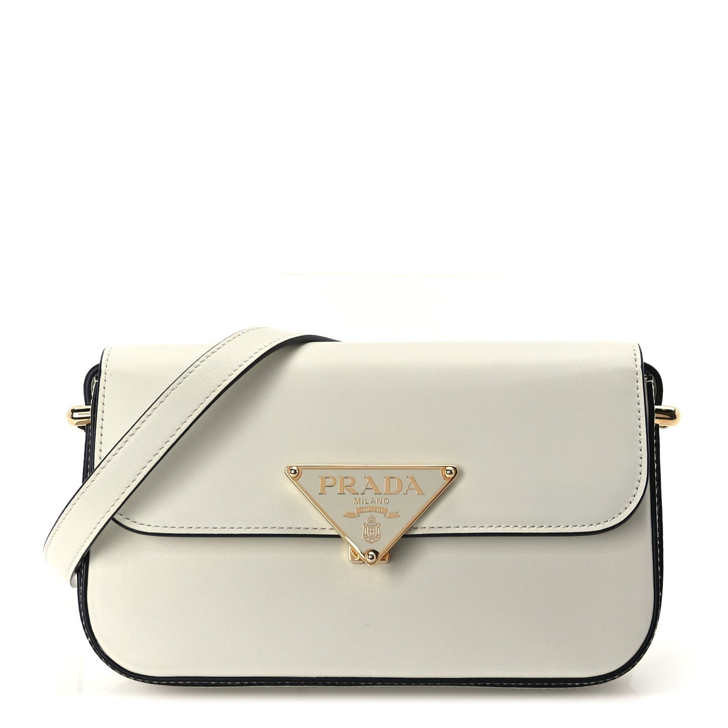 Box Calfskin Triangle Embleme Flap Shoulder Bag  White