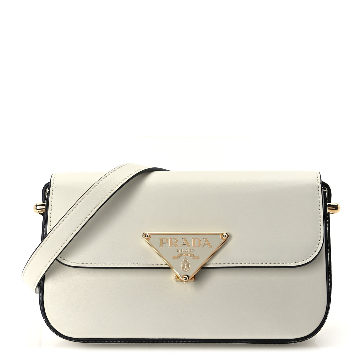 Prada Box Calfskin Triangle Embleme Flap Shoulder Bag  White 1 of 8