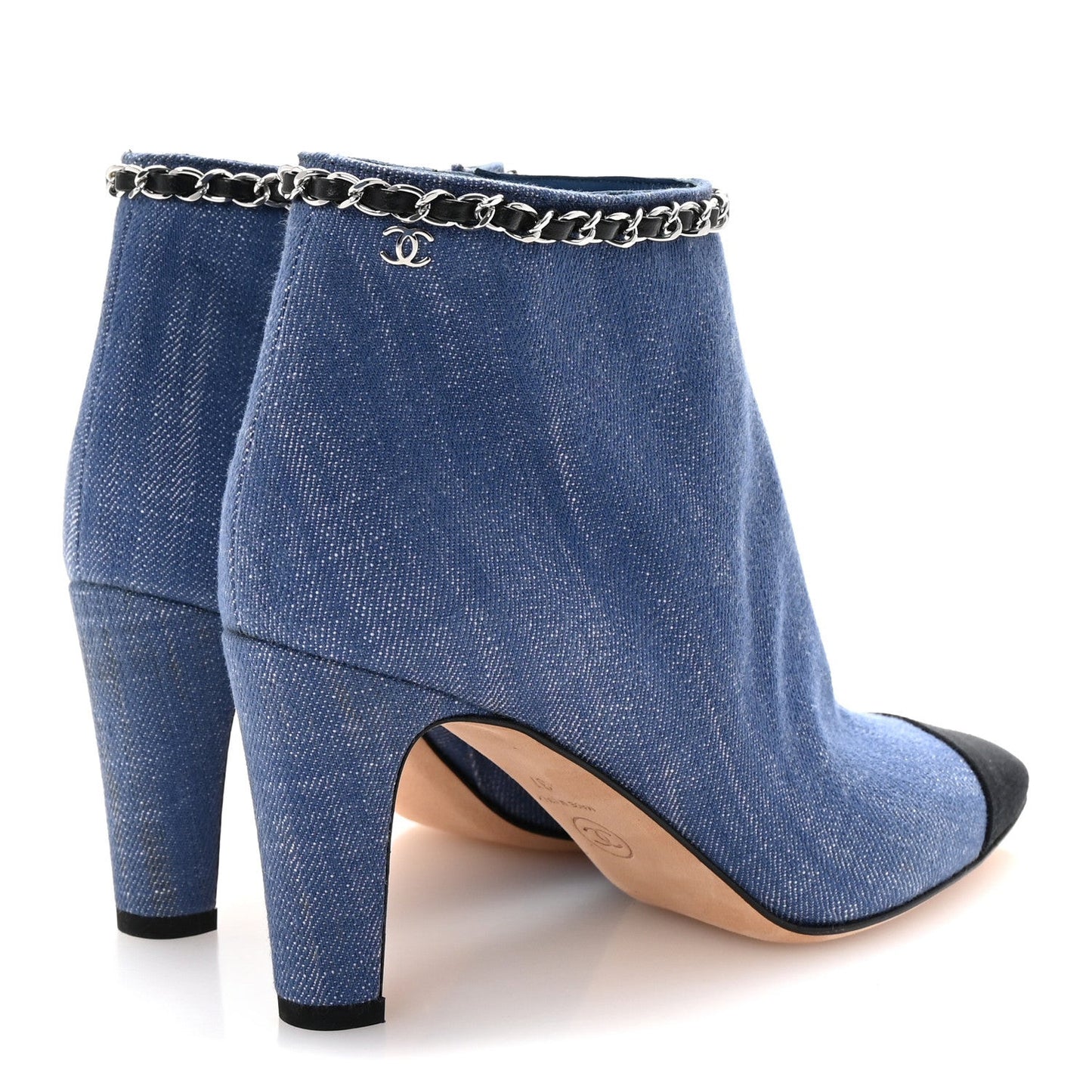 Denim Grosgrain Cap Toe Short Boots 37 Blue