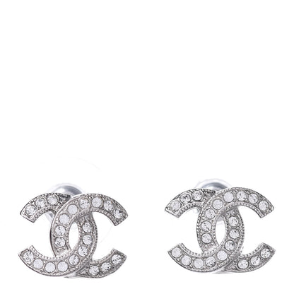 Chanel Crystal Timeless CC Earrings Silver 1 of 3