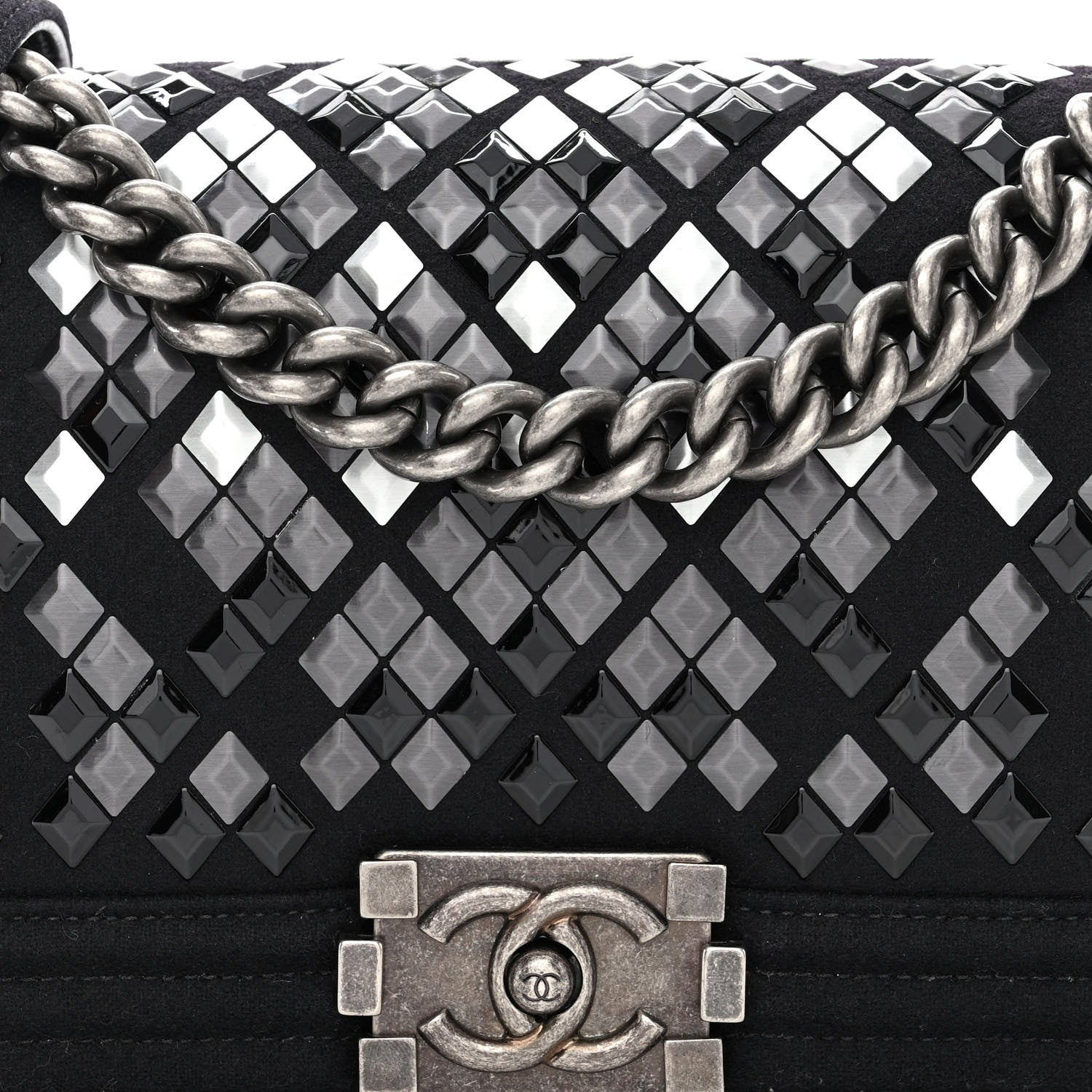 Chanel Wool Lambskin Embroidered Mosaic Medium Boy Flap Black 8 of 10