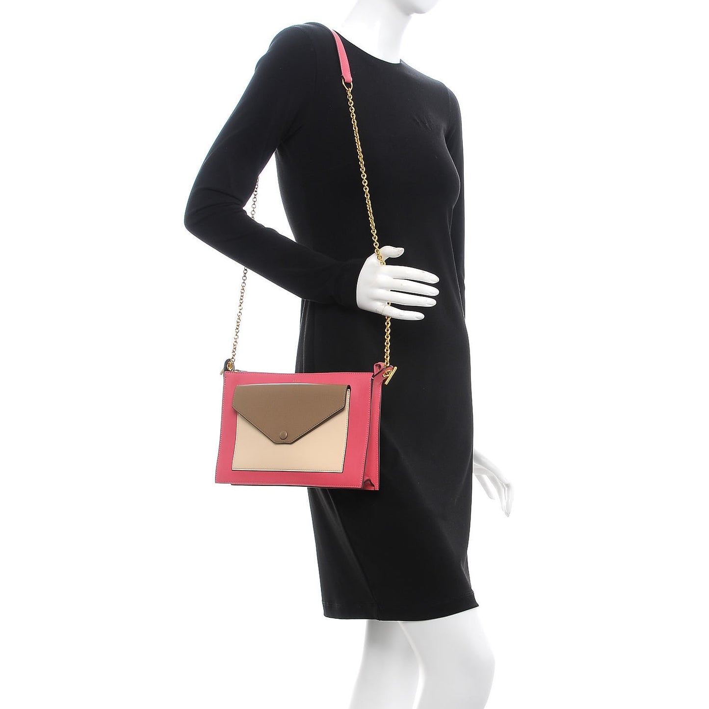 Smooth Calfskin Medium Pocket Clutch On Chain Rose Dust