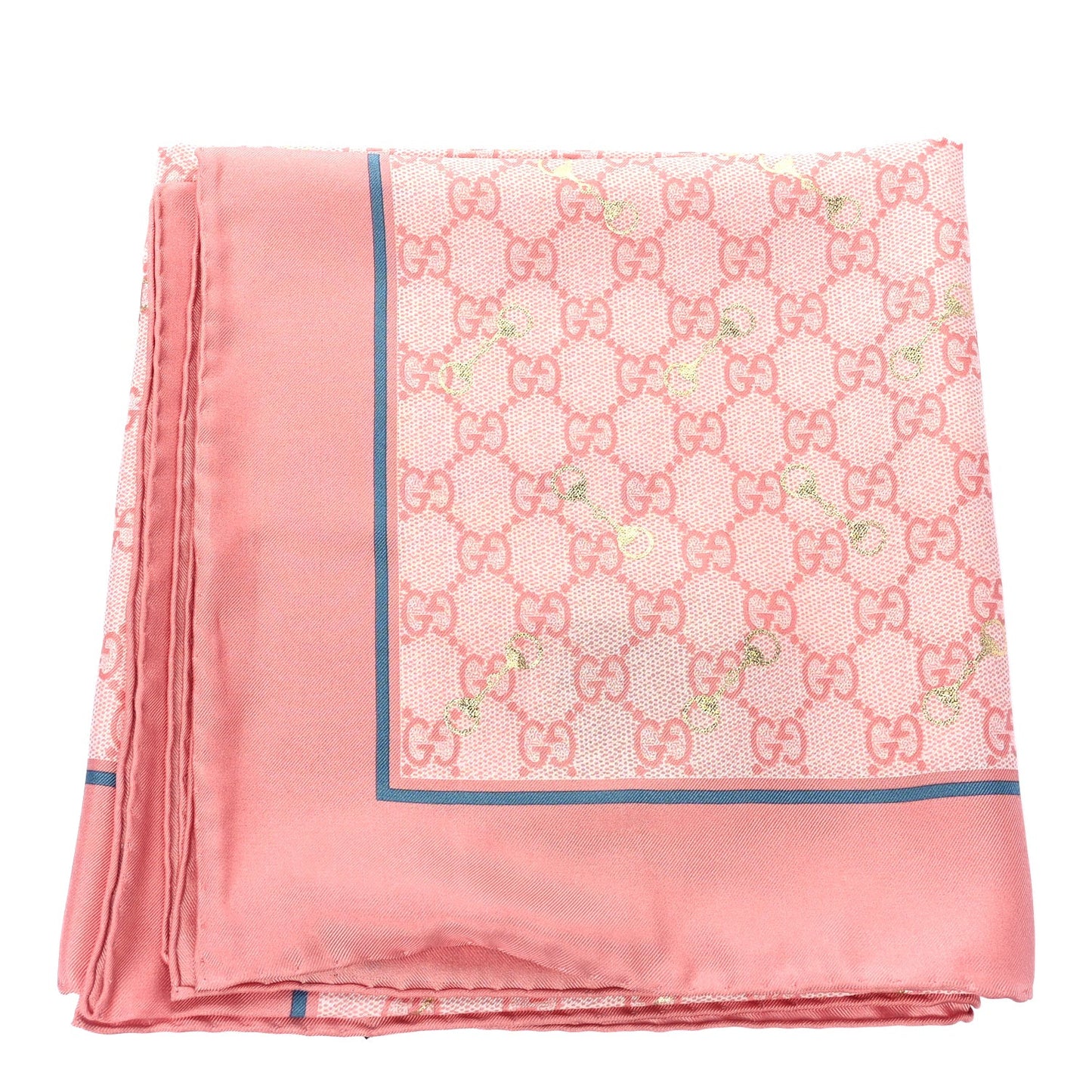 Silk Twill GG Monogram GG Gold Horsebit Square Scarf Pink Sky Blue