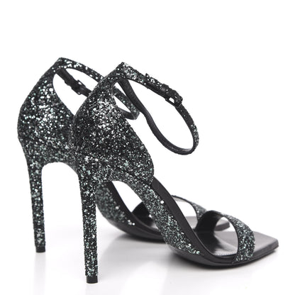 Saint Laurent Glitter Amber 105 Ankle Strap Sandals 39.5 Black 4 of 8