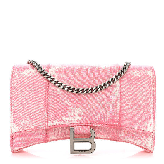 Nappa Denim Printed Hourglass Chain Bag Denim Pink