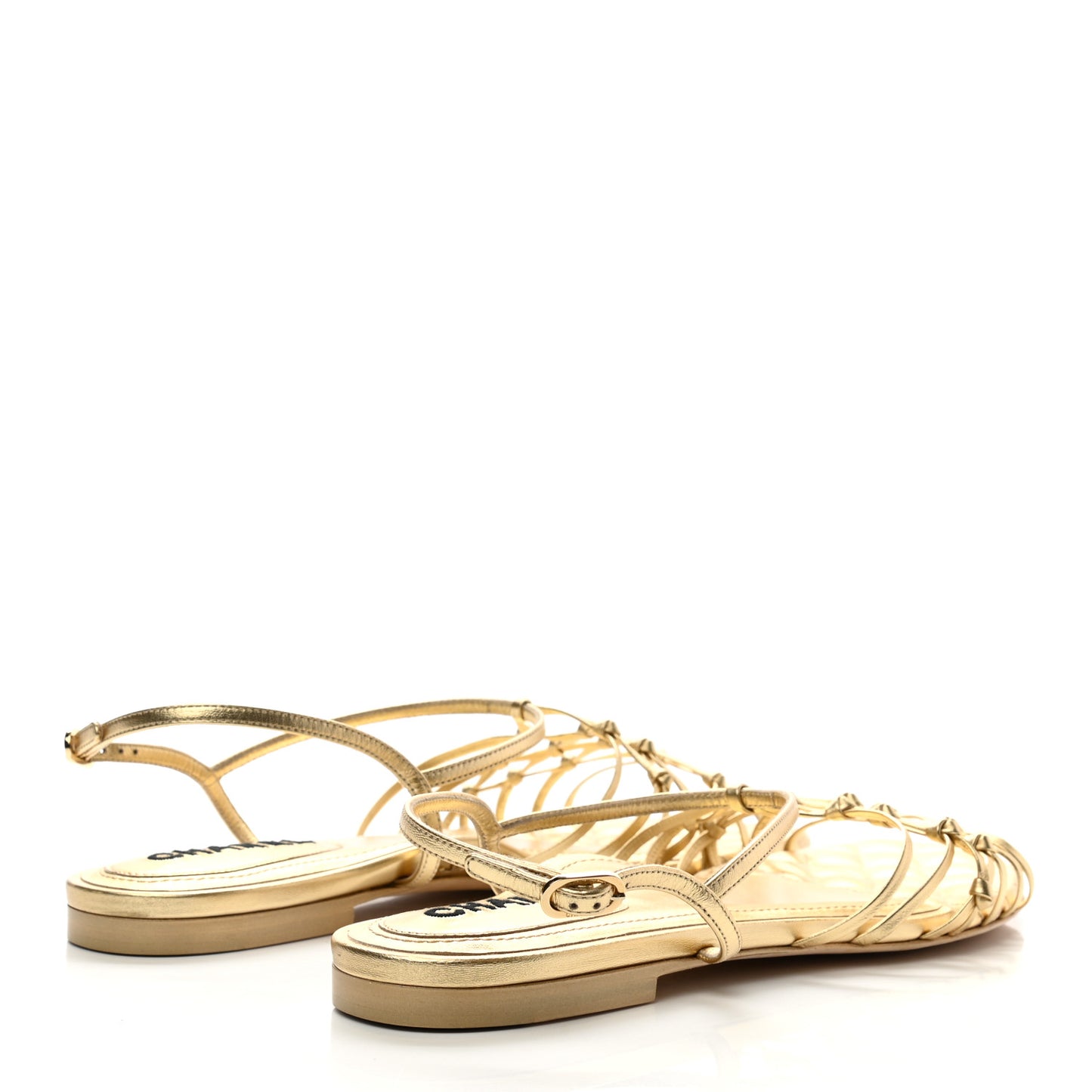 Laminated Lambskin CC Sandals 42 Gold