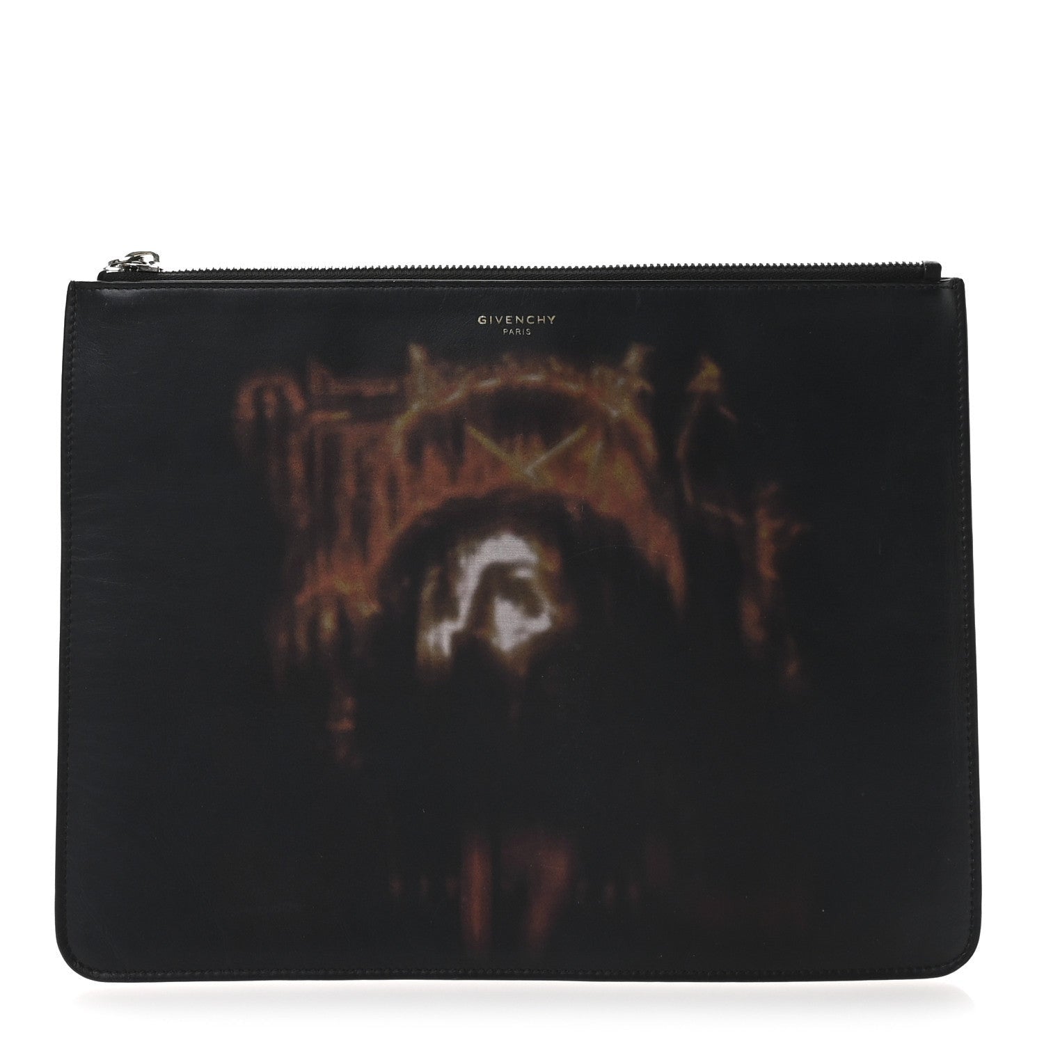 Givenchy Calfskin Jesus Print Zip Pouch Black 1 of 6