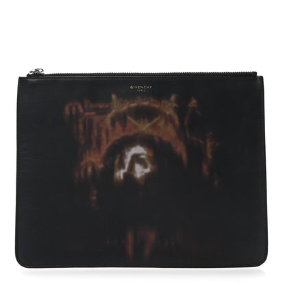 Givenchy Calfskin Jesus Print Zip Pouch Black 1 of 6