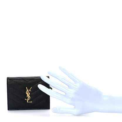 Saint Laurent Grain De Poudre Matelasse Chevron Cassandre Card Case Black 2 of 7