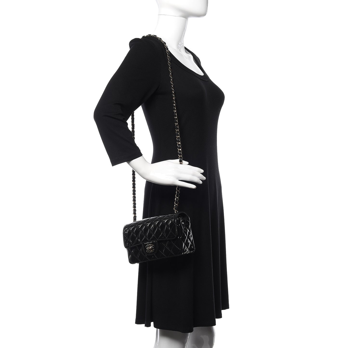 Patent Calfskin Quilted Mini Rectangular Flap Black