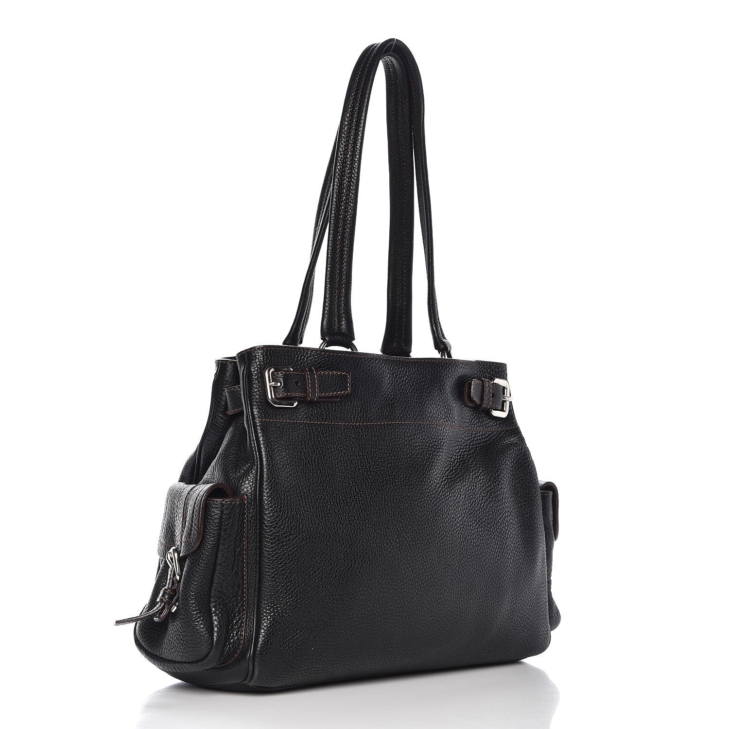 Prada Vitello Daino Side Pocket Tote Black 3 of 9