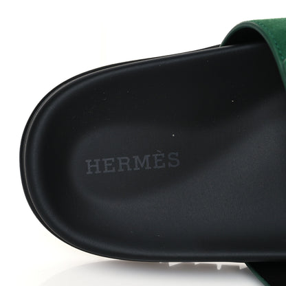Hermes Suede Goatskin Womens Chypre Sandals 38 Vert Electrique 7 of 9