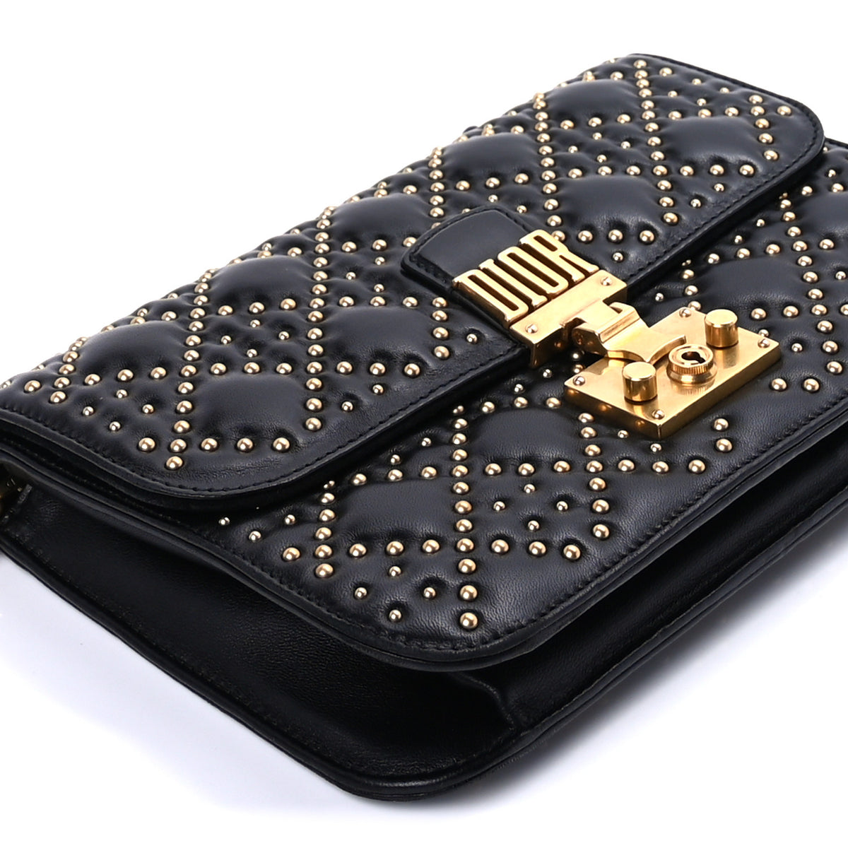 Christian Dior Lambskin Cannage Studded Small Dioraddict Flap Bag Black 7 of 8