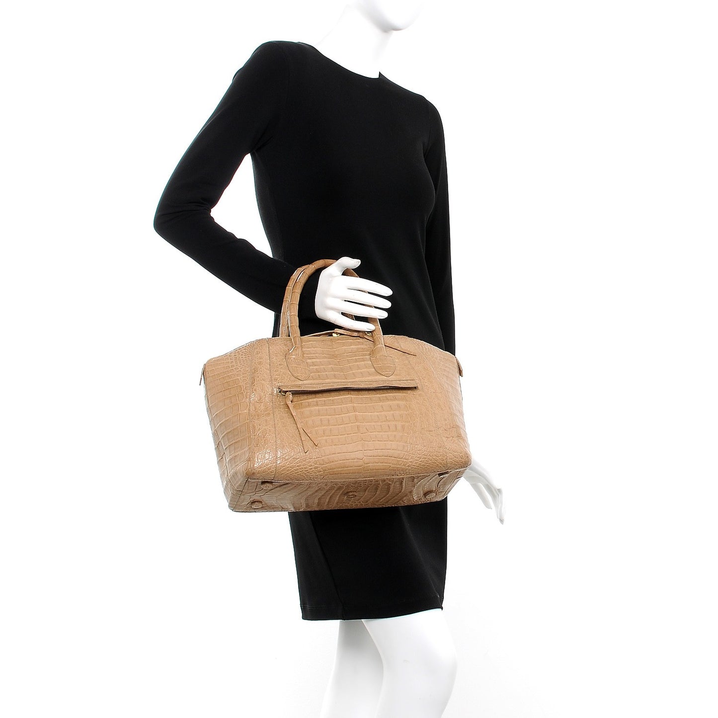 Crocodile Medium Dome Satchel Beige