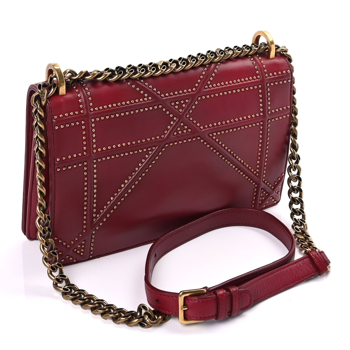 Calfskin Studded Medium Diorama Flap Bag Red