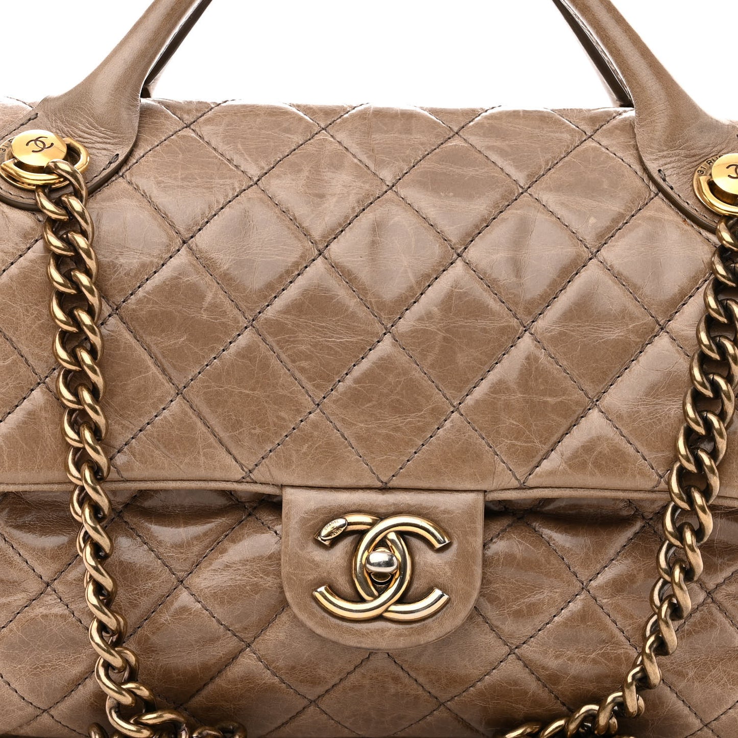 Glazed Calfskin Castle Rock Medium Flap Dark Beige