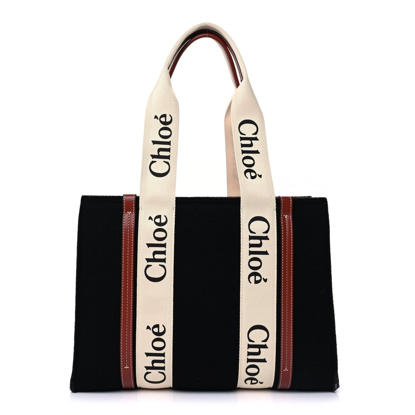 Felt Calfskin Medium Woody Ribbon Tote Beige