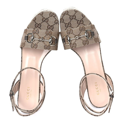 Gucci Monogram Nappa Chalotte Horsebit Ankle Strap 75mm Flatform Sandals 38  Beige Ebony 5 of 7