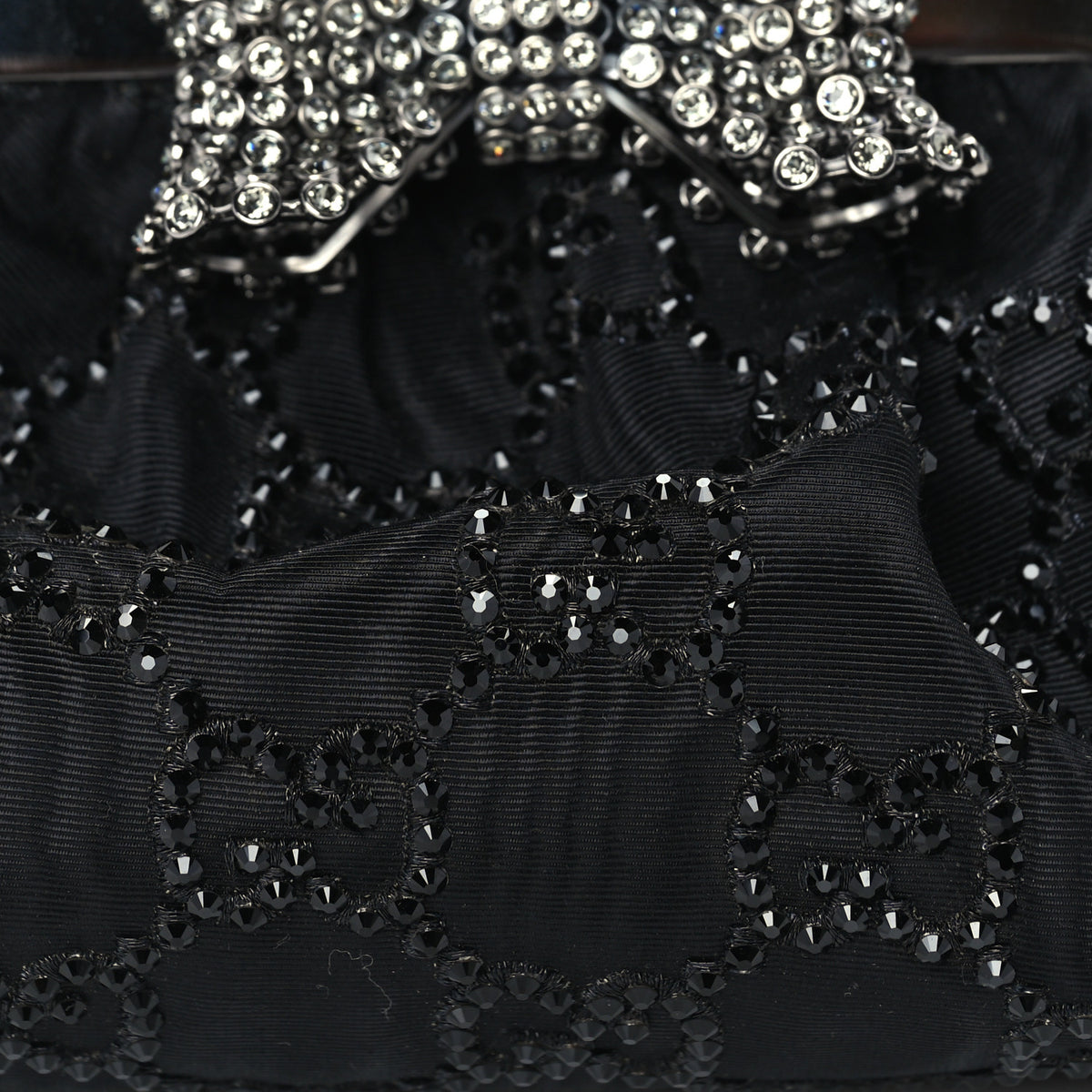 Metal Crystal GG Monogram Mini Crystal Bow Clutch Black