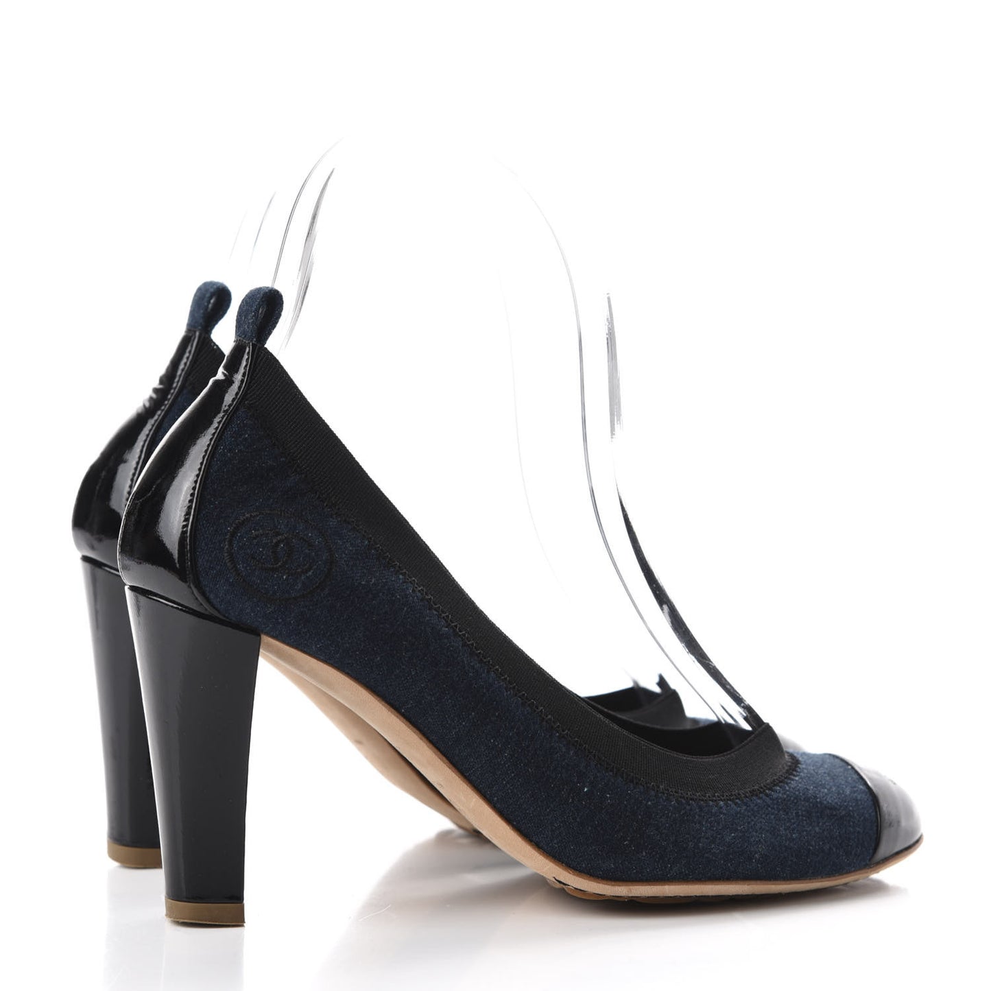 Denim Patent CC Elastic Stretch Pumps 36.5 Blue Black