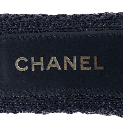 Chanel Braided Cord CC Espadrille Slip On Sandals 37 Navy Blue 7 of 9