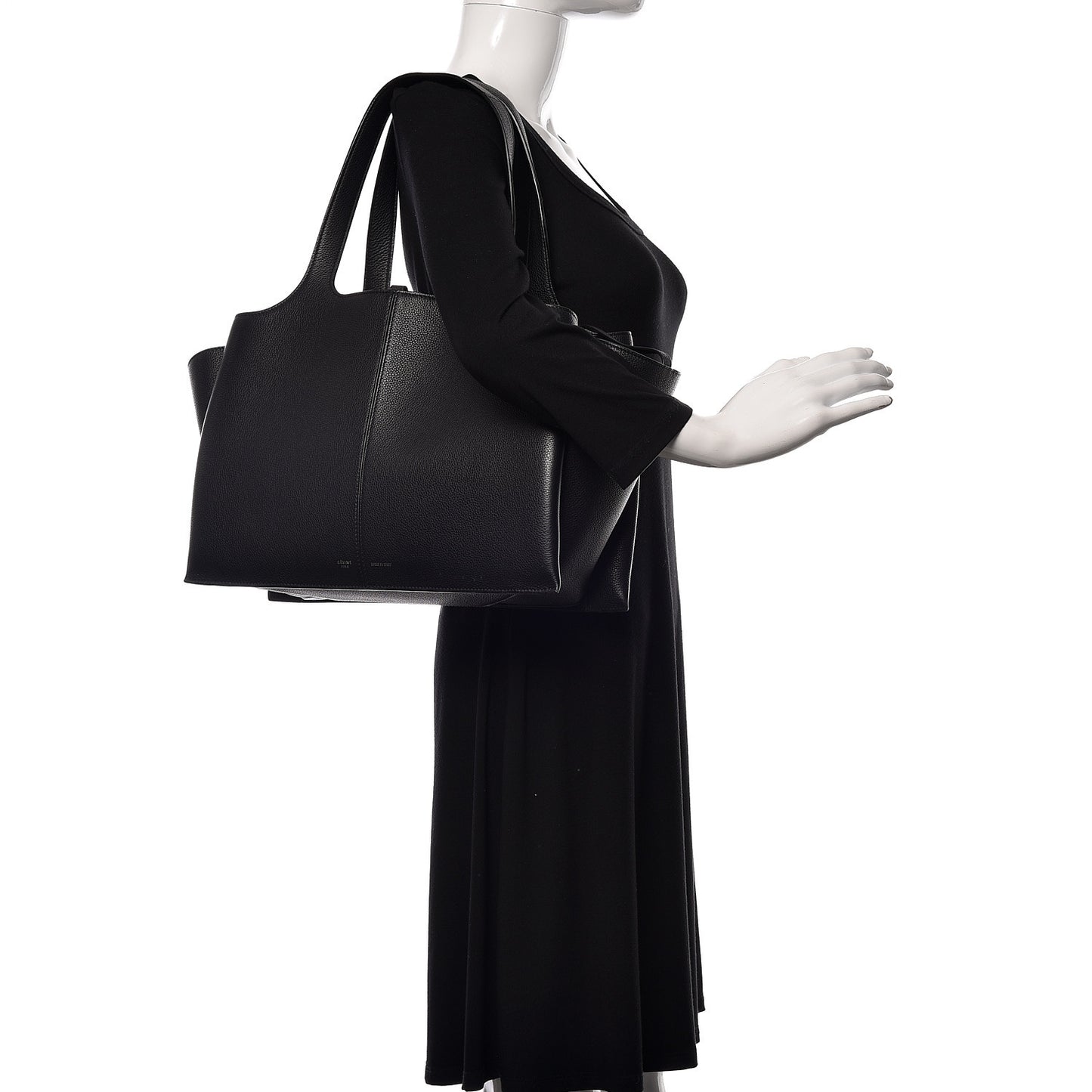 Baby Grained Calfskin Medium Tri-Fold Bag Black