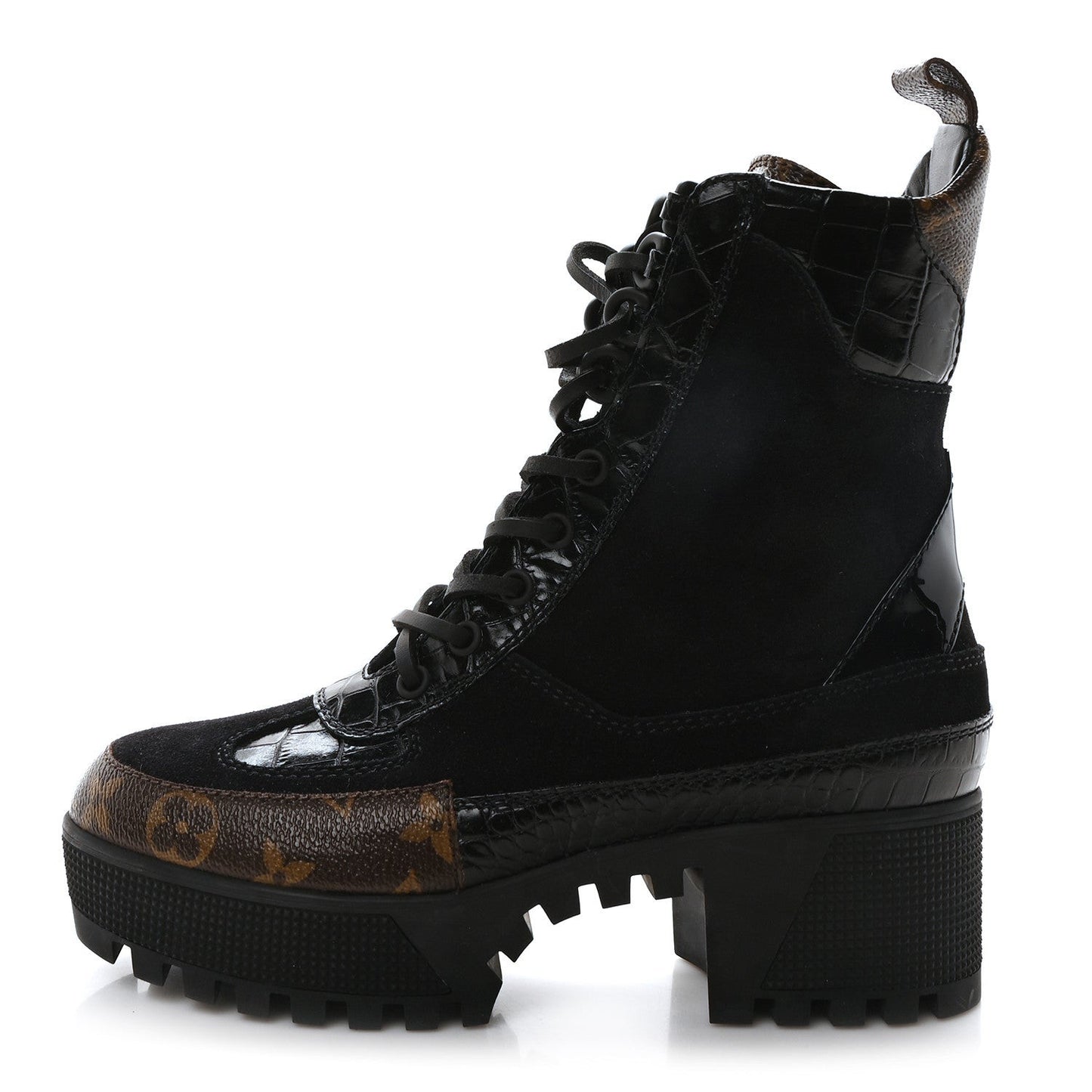 Suede Calfskin Monogram Laureate Platform Desert Boots Black