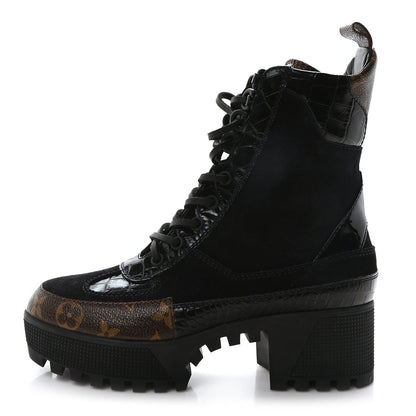 Louis Vuitton Suede Calfskin Monogram Laureate Platform Desert Boots Black 1 of 7