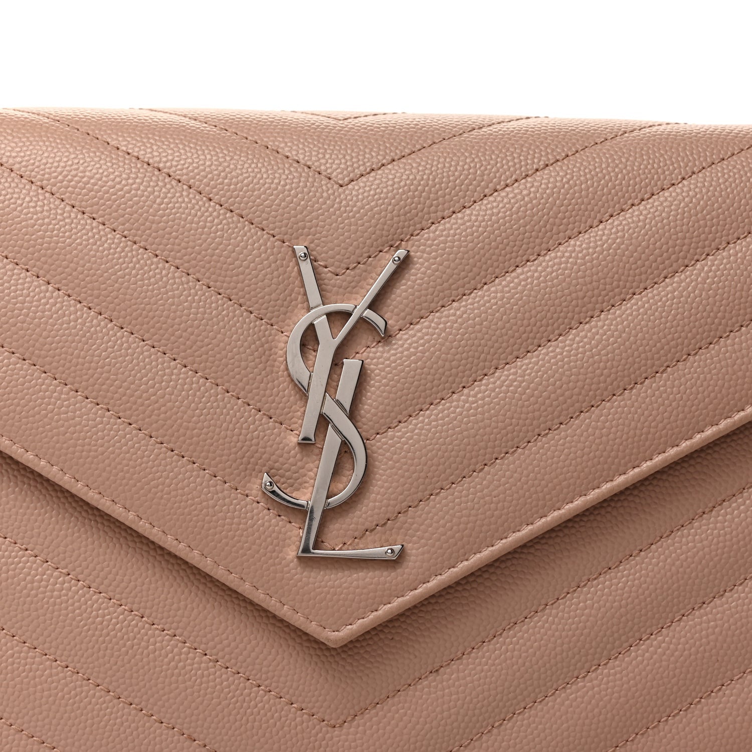 Saint Laurent Grain De Poudre Matelasse Chevron Monogram Chain Wallet Pale Pink 6 of 8
