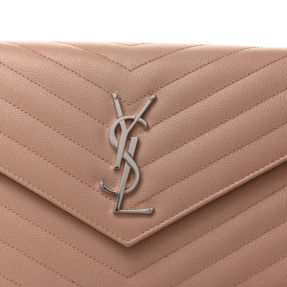 Saint Laurent Grain De Poudre Matelasse Chevron Monogram Chain Wallet Pale Pink 6 of 8