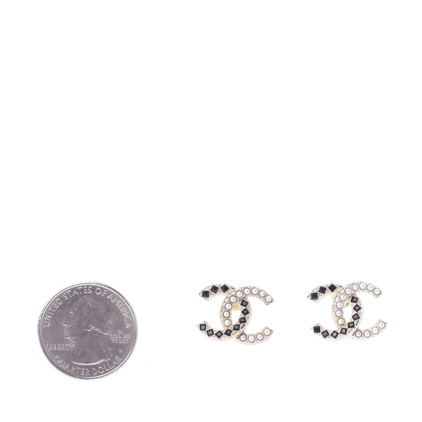 Resin Pearl CC Earrings Gold Black