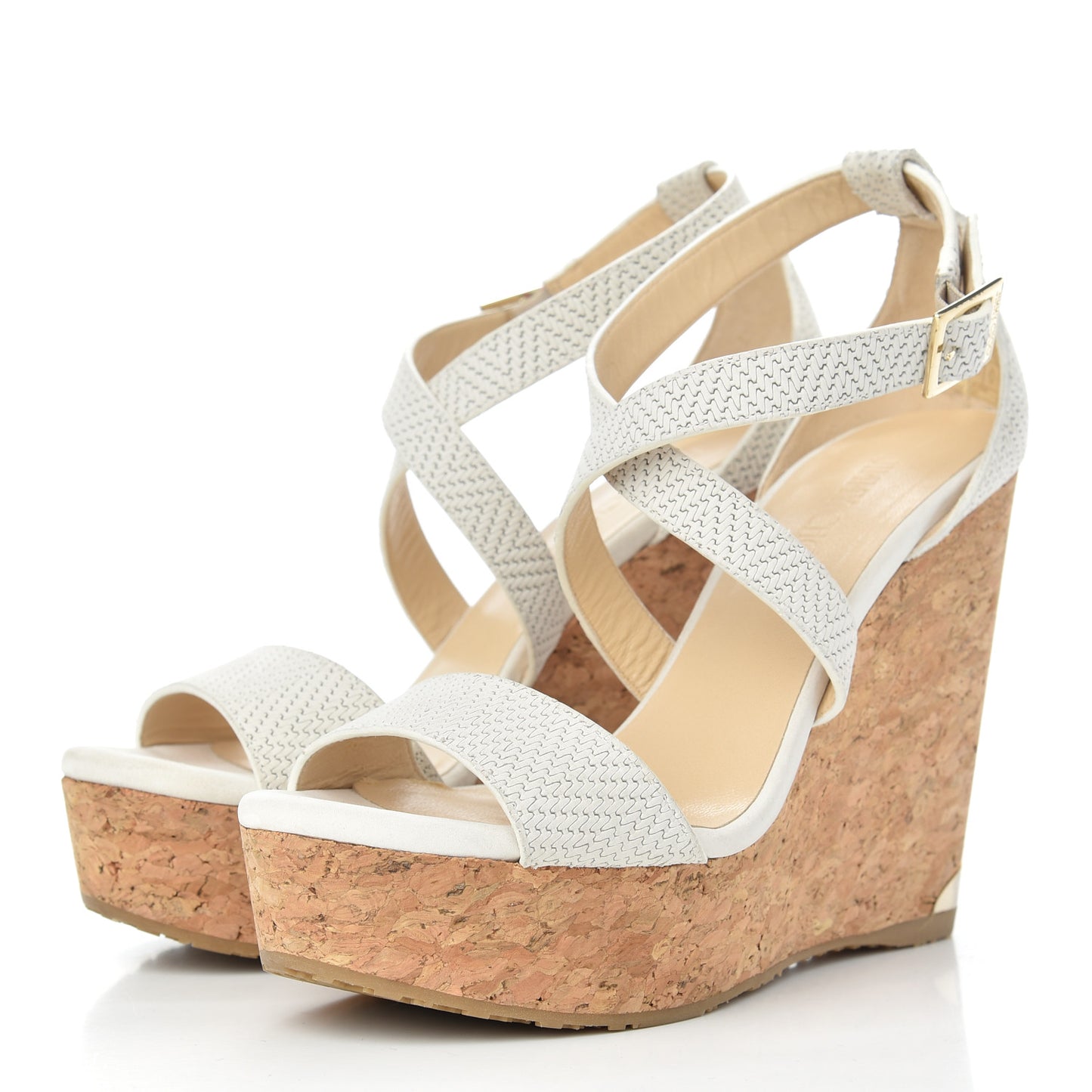 Nubuck Embossed Cork Portia 120 Wedge Sandals 37 Latte