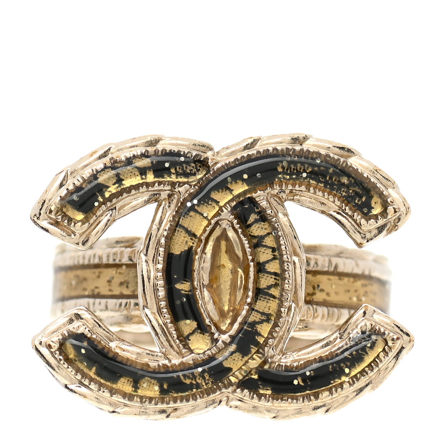 Chanel Glitter Enamel CC Ring 5 Gold 1 of 5