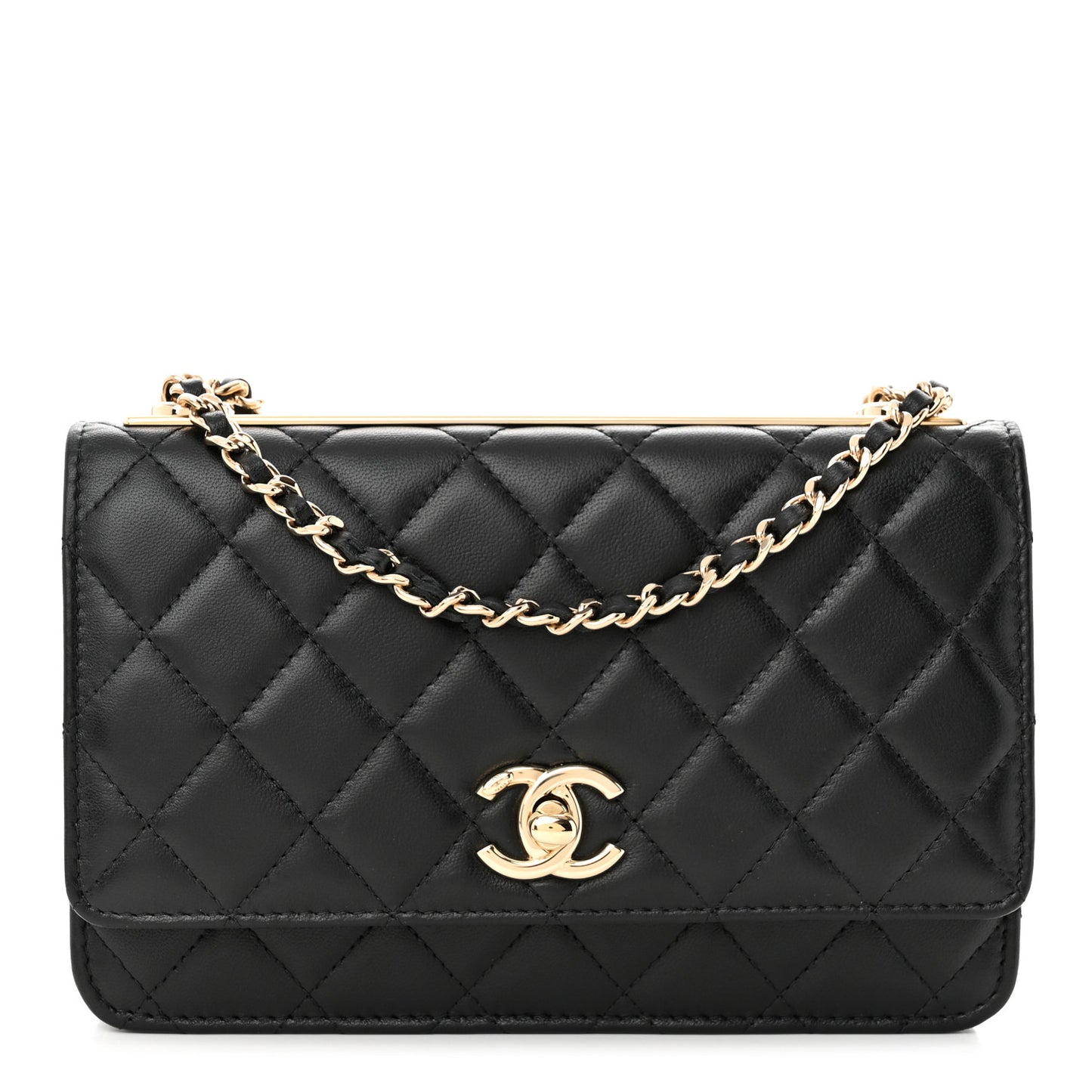 Lambskin Quilted Trendy CC Wallet On Chain WOC Black