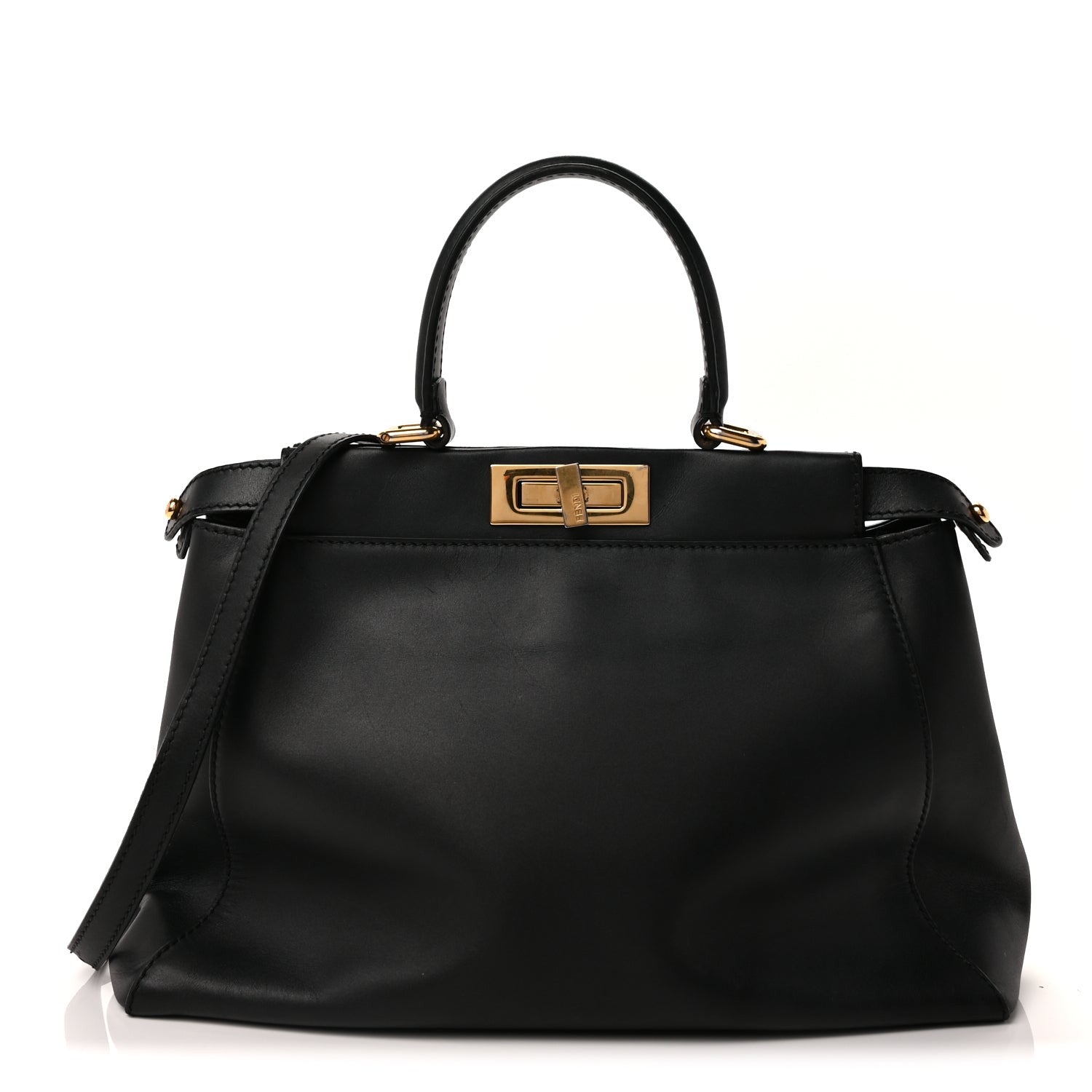 Fendi Vitello Seta Shiny Nappa Medium Peekaboo Iconic Satchel Black 1 of 8