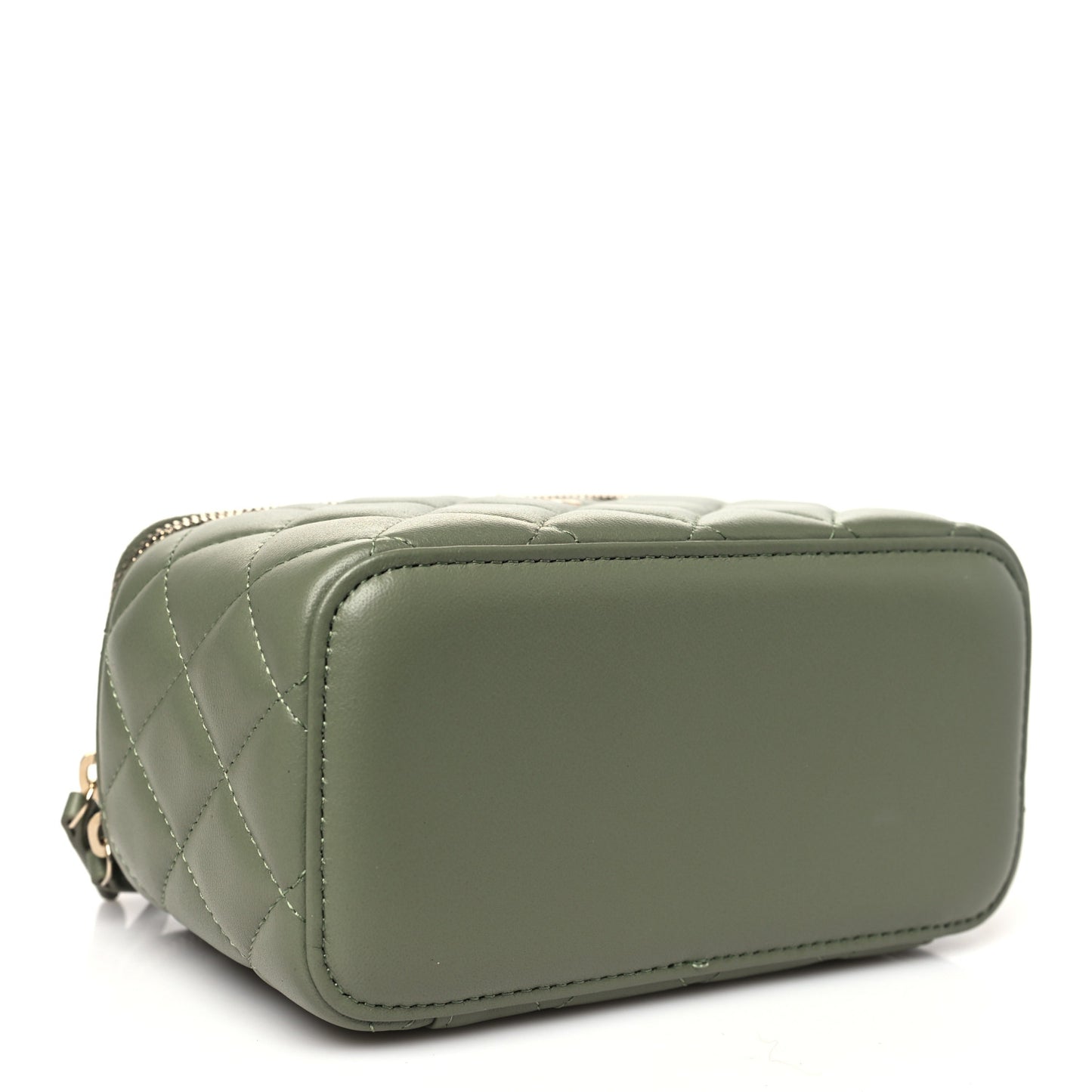Lambskin Quilted Small Pearl Crush Vanity Case With Chain  Green
