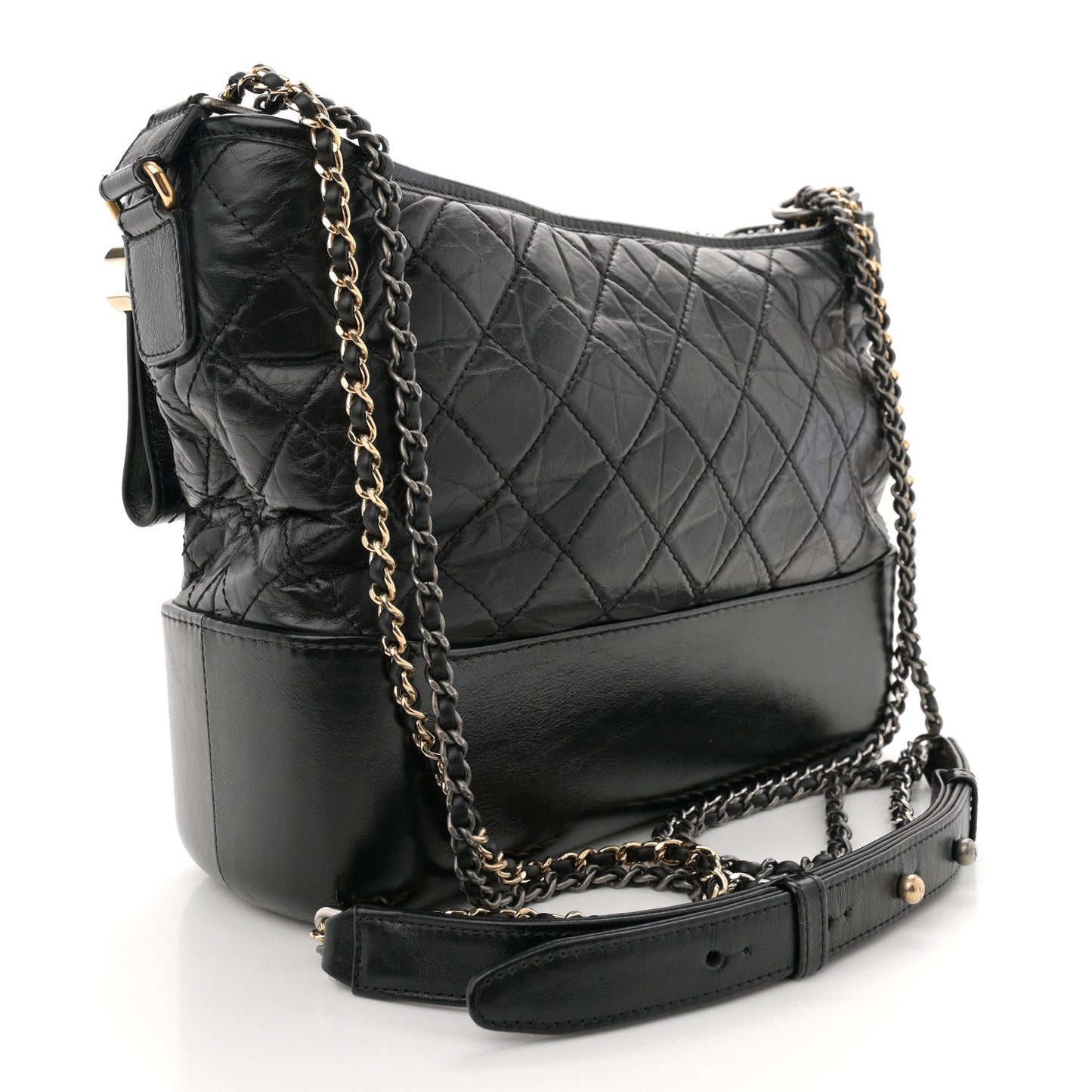 Aged Calfskin Quilted Medium Gabrielle Hobo Black