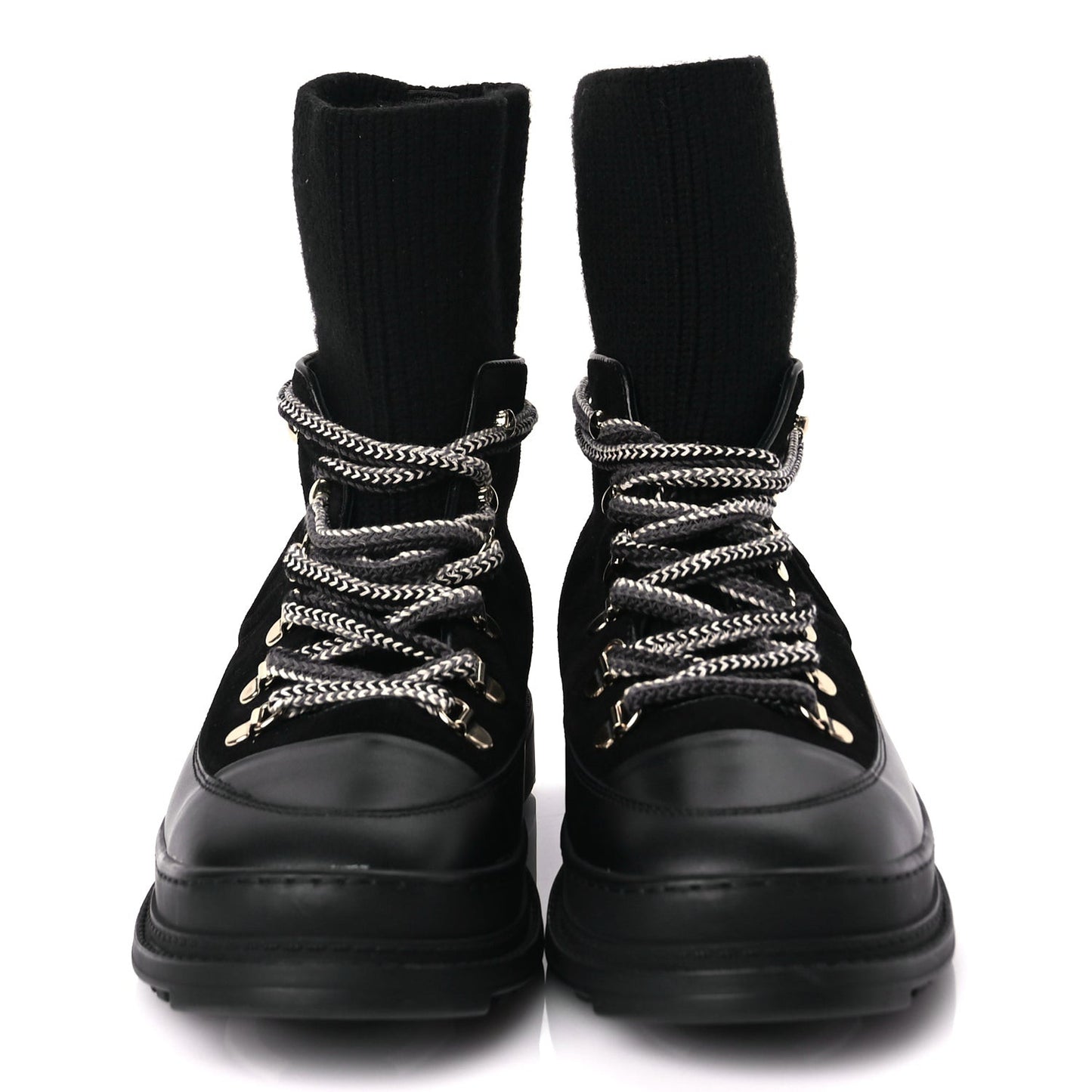 Suede Knit Womens Sock Lace Up Boots Black