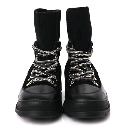 Chanel Suede Knit Womens Sock Lace Up Boots Black 2 of 7