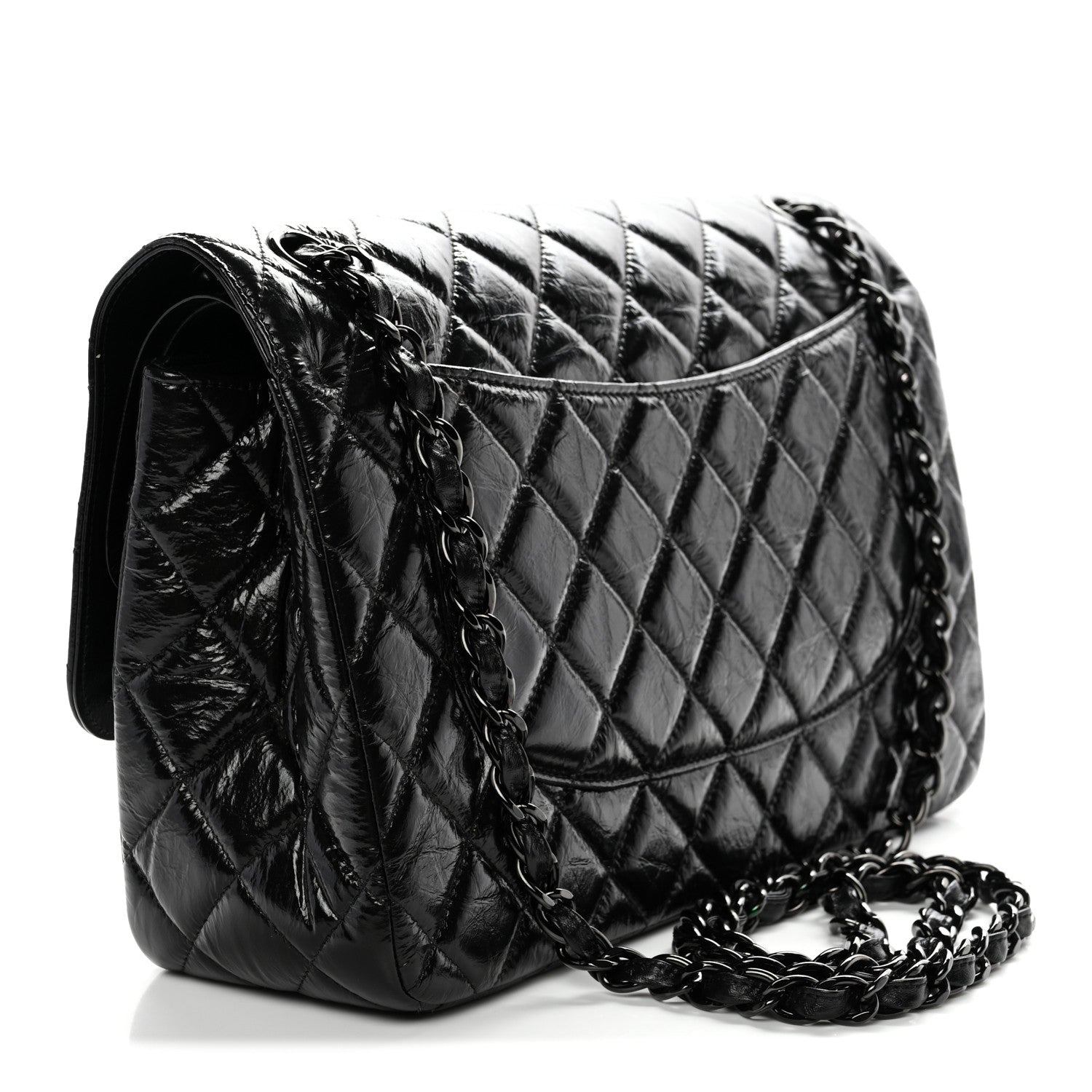 Chanel Shiny Distressed Calfskin Quilted Jumbo Double Flap So Black 3 of 12
