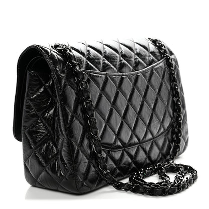 Chanel Shiny Distressed Calfskin Quilted Jumbo Double Flap So Black 3 of 12