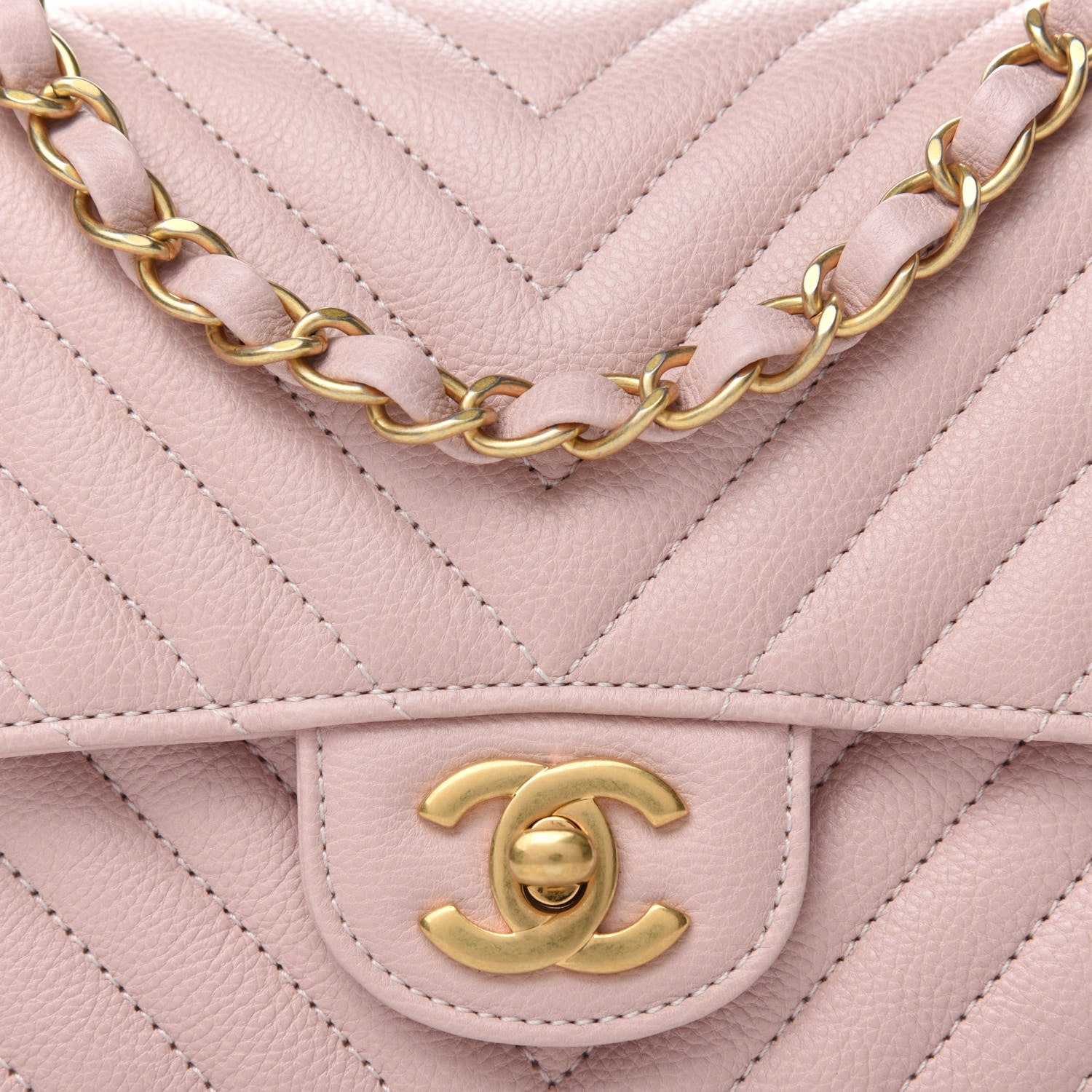 Chanel Caviar Chevron Quilted Mini Square Flap Light Pink 10 of 11